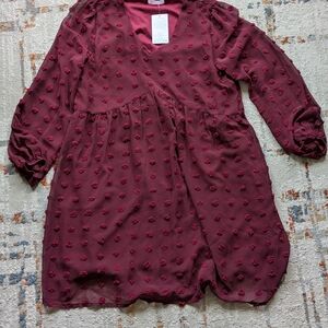 Burgundy Textured Long Sleeve Dress